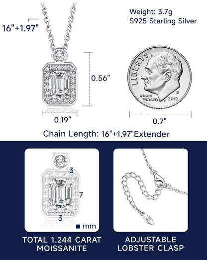 Silberkette Damen mit Anhänger 1 Karat Moissanite Halskette Diamant