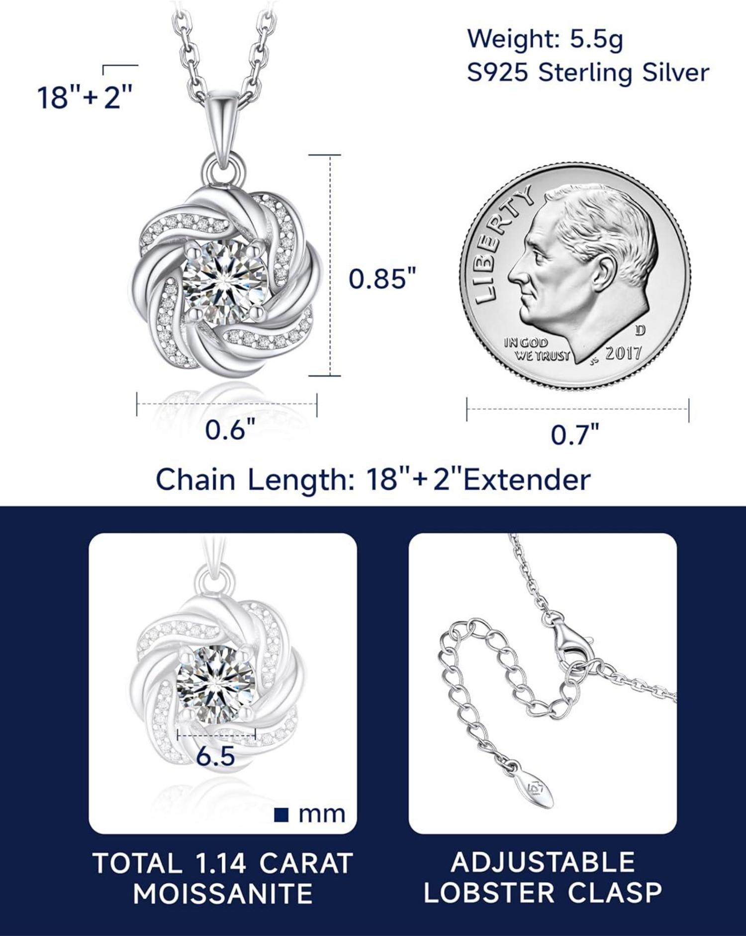 Silberkette Damen 925 Anhänger 1 Karat Moissanite Halskette Kette