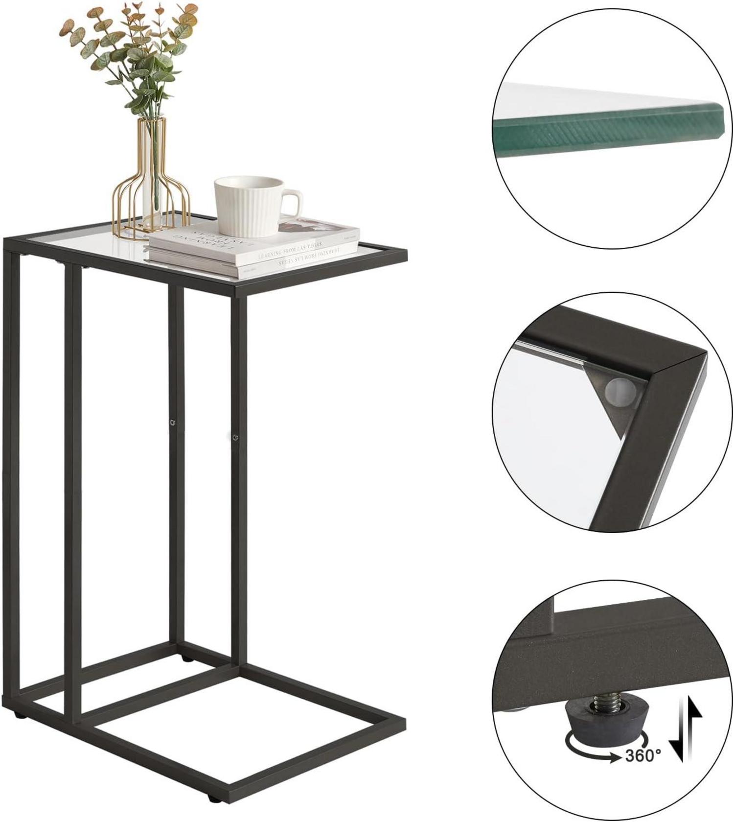 Moderner Beistelltisch Laptoptisch aus Hartglas und Metallgestell in Schwarz
