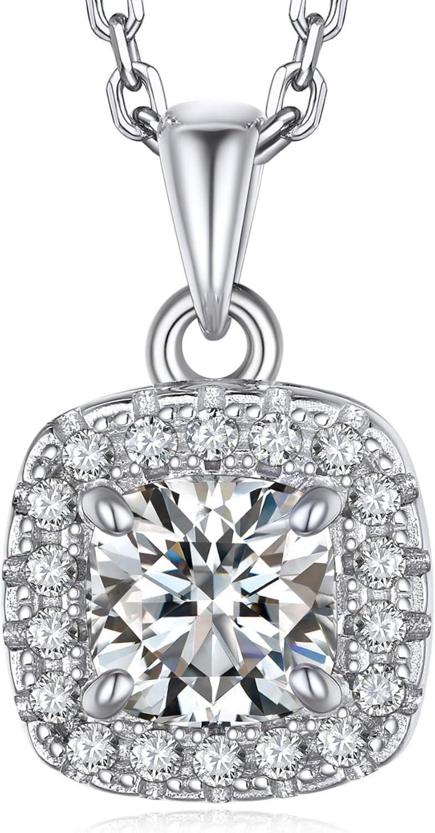 925 Silberkette mit 1 Karat Moissanit Anhänger Geschenkbox