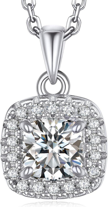 925 Silberkette mit 1 Karat Moissanit Anhänger Geschenkbox