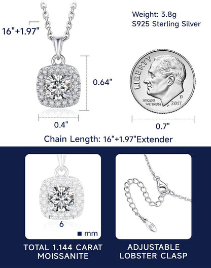 Silberkette Damen 925 mit Moissanite Anhänger 1 Karat Halskette Silber