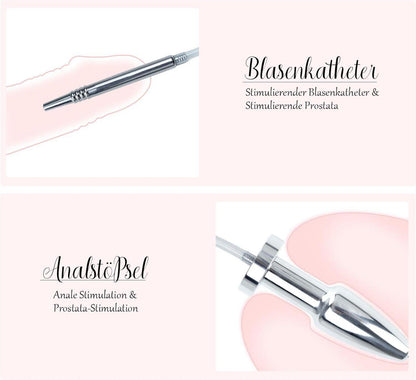 2-in-1 Dilator Harnröhre Analplug Edelstahl Hohl Anal Plug