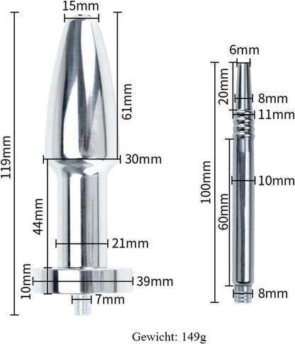 2-in-1 Dilator Analplug Analdusche Edelstahl Hohl 970mm Mann Frau