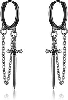 Schwarze Schwert Ohrringe Sterling Silber Gothic Quasten Geschenkbox