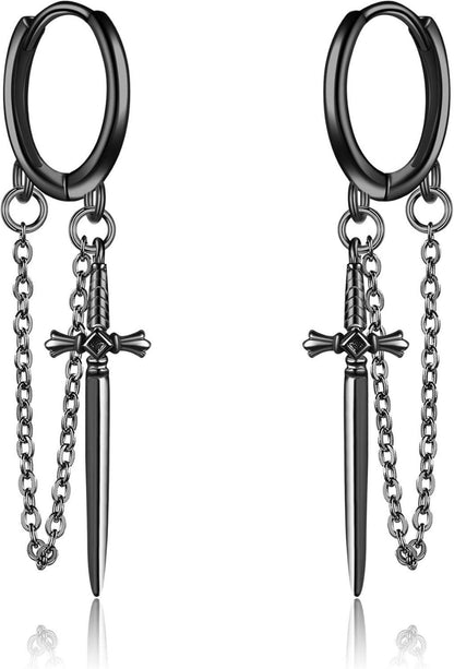 Schwarze Schwert Ohrringe Sterling Silber Gothic Quasten Geschenkbox