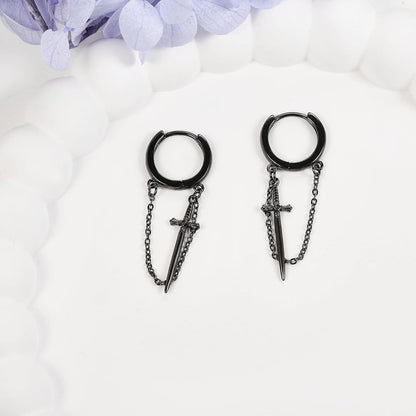 Schwarze Schwert Ohrringe Sterling Silber Gothic Quasten Geschenkbox