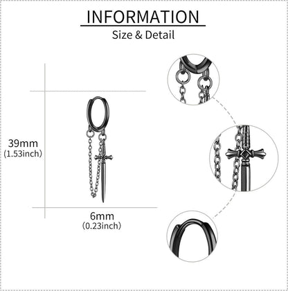 Schwarze Schwert Ohrringe Sterlingsilber Gothic Quasten Creolen