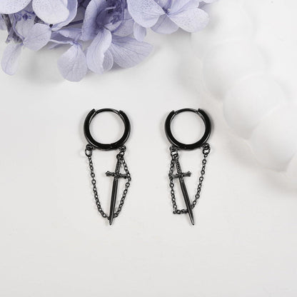 Schwarze Schwert Ohrringe Sterling Silber Gothic Creolen Frauen Schmuck