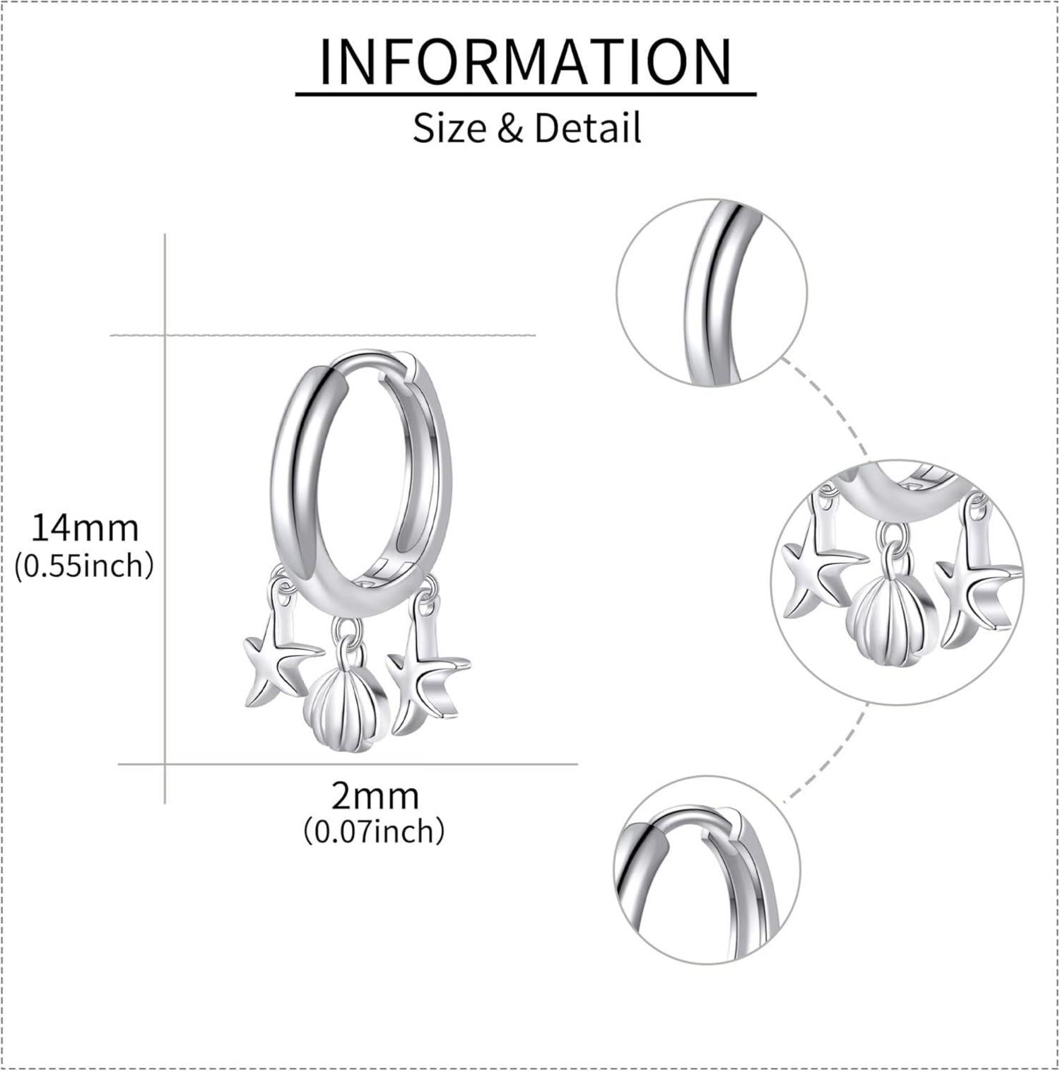 Sterlingsilber Seestern Muschel Creolen Ohrhänger Sommer Huggie Tropfen Wow
