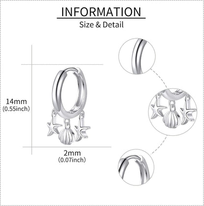 Sterlingsilber Seestern Muschel Creolen Ohrhänger Sommer Huggie Tropfen Wow
