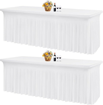 2er Pack weißer Stretch-Tischrock für 2,4m rechteckige Tische