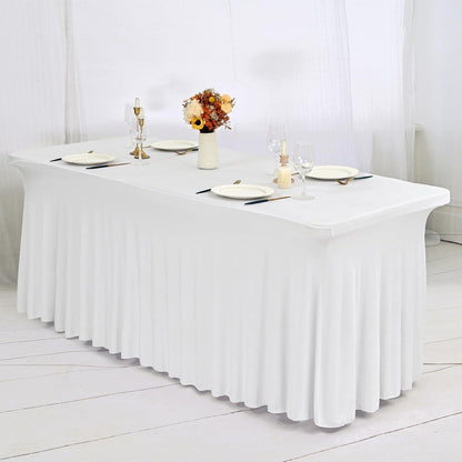 2er Packung weißer Spandex Tischrock Stretch für 2,4m Tische Hochzeit Bankett