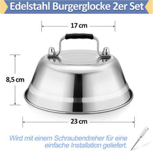 Edelstahl Burgerglocke mit Gummigriff, Grill Haube 23 x 8,5