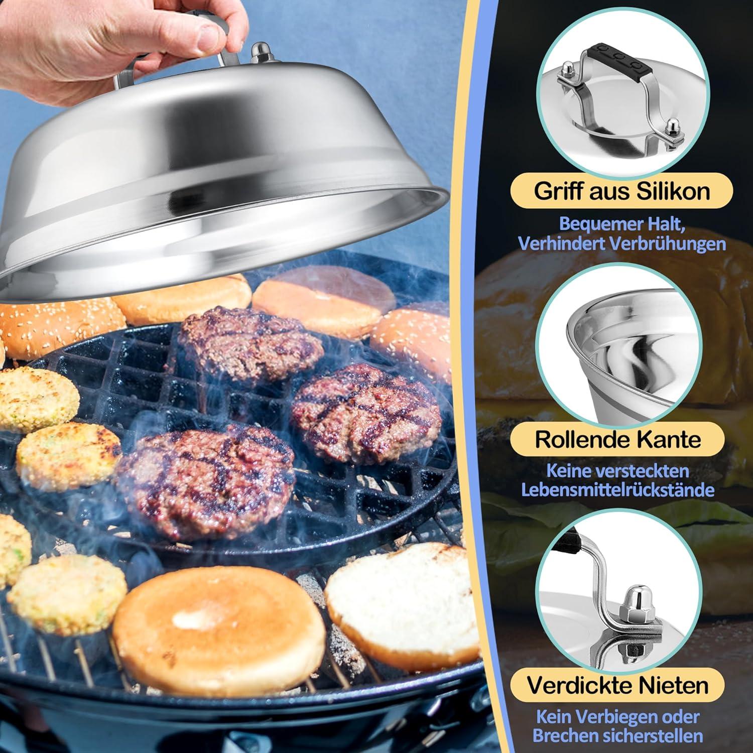 Burgerglocke Edelstahl Gummigriff Schmelzglocke Grill Steak Cheese