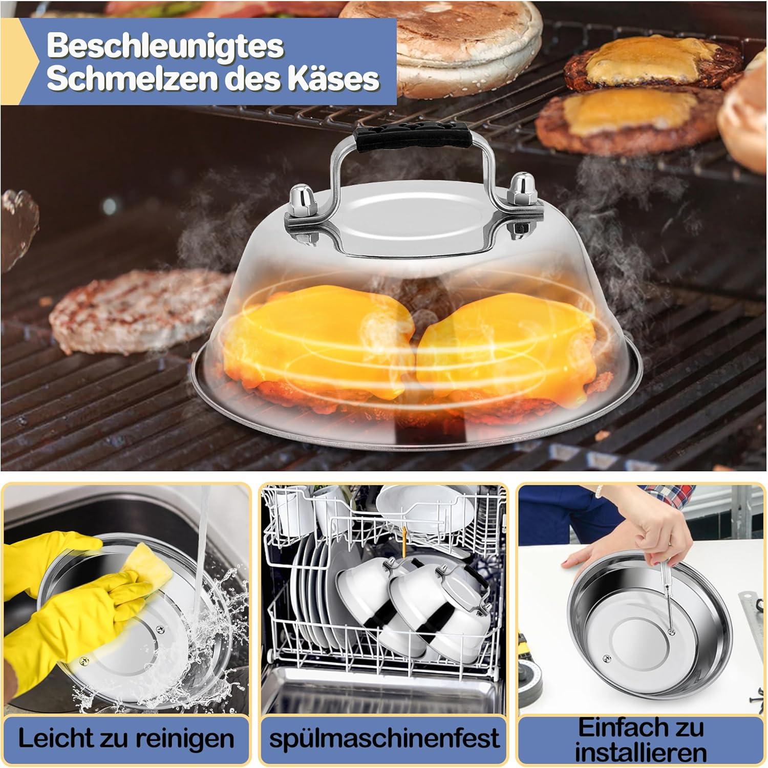 HaWare Burgerglocke Edelstahl Gummigriff Schmelzglocke Grill Steak 23x8,5cm