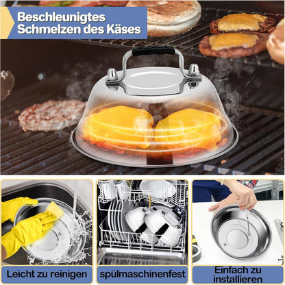 HaWare Burgerglocke Edelstahl Gummigriff Schmelzglocke Grill Steak 23x8,5cm