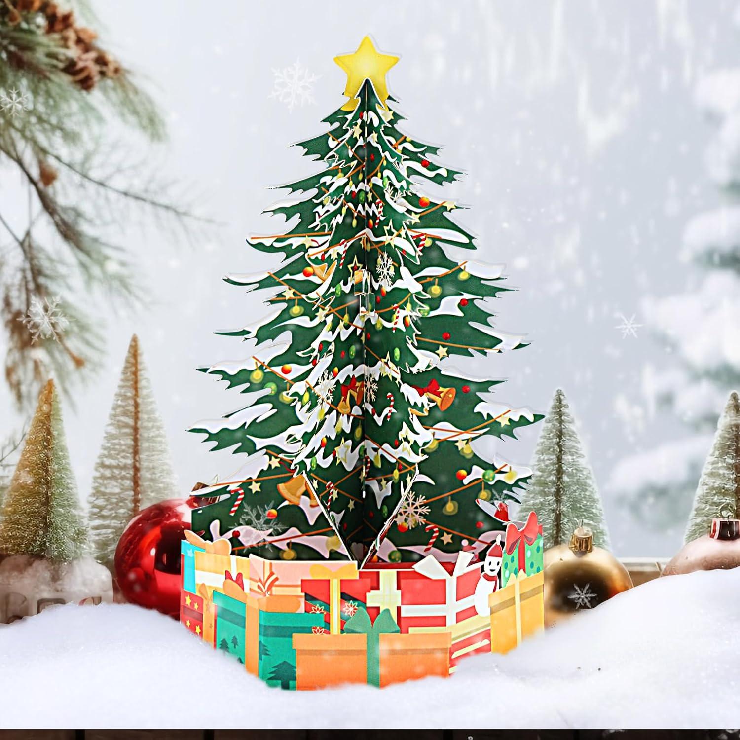 Weihnachtskarten 3D Pop Up Set 16 Stück Umschlag Glückwunschkarte Weihnachtsbaum Grußkarte