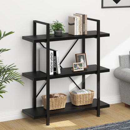 Schwarzes Bücherregal 3-Ebenen, Industrieller Stil
