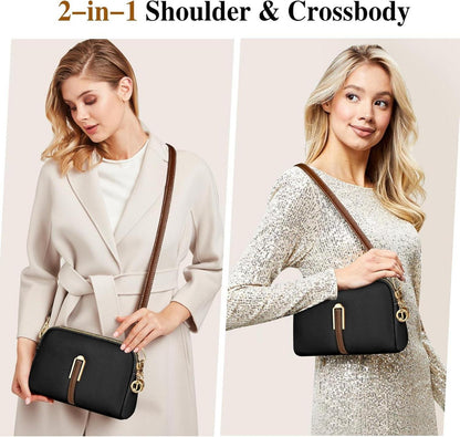 TEUEN Damen Umhängetasche Schwarz Leder Crossbody Handtasche
