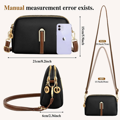 TEUEN Kleine Damen Umhängetasche Crossbody Leder Schultertasche Schwarz