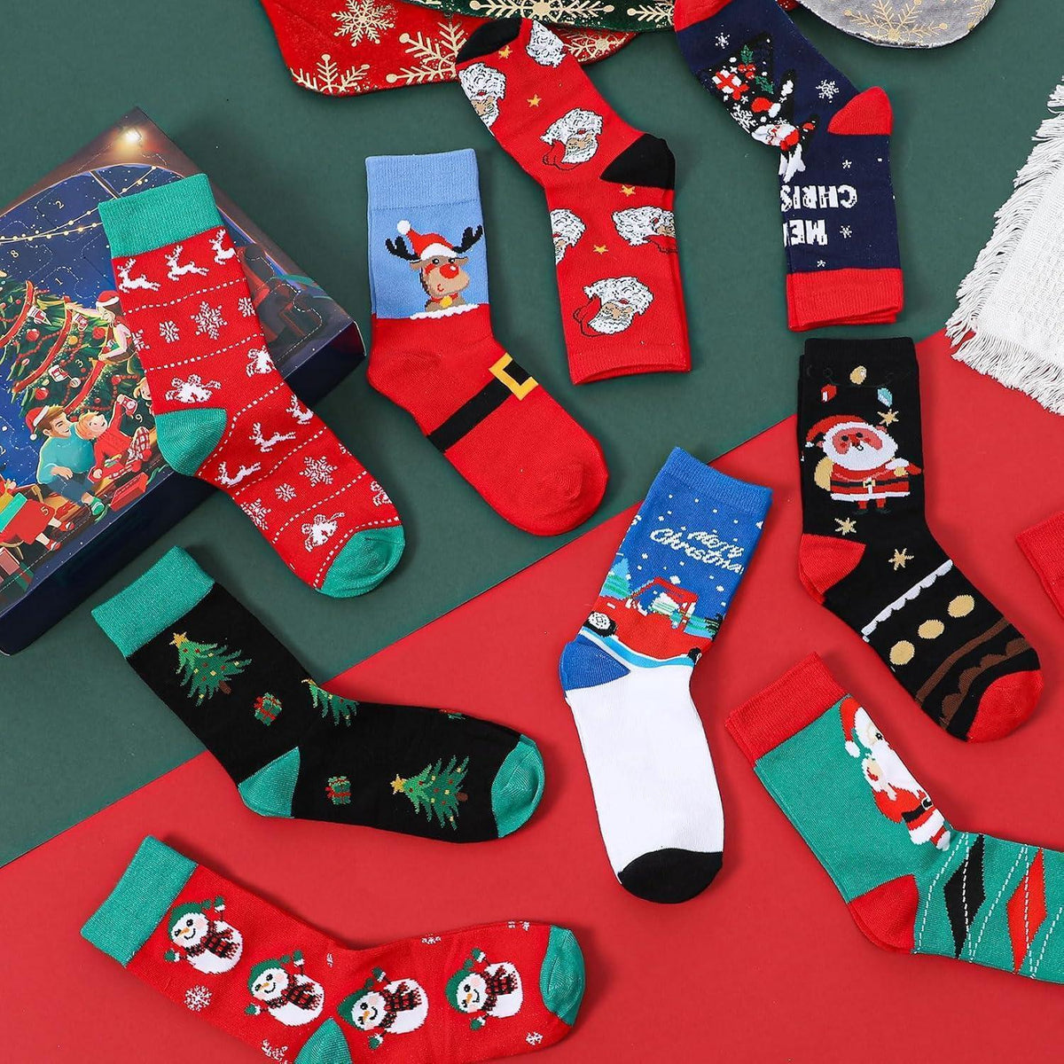 Weihnachtssocken Adventskalender 2025 Damen – 12 Paare Lustige Socken