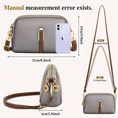 TEUEN Damen Kleine Umhängetasche Leder Crossbody Handtasche Grau