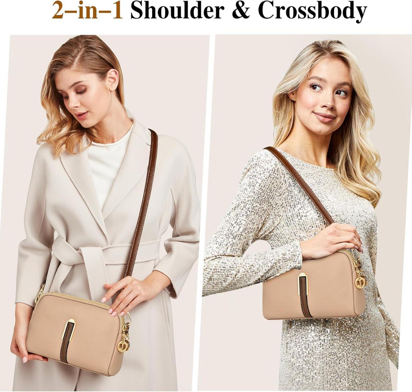 TEUEN Kleine Umhängetasche Damen Leder Schultertasche Khaki