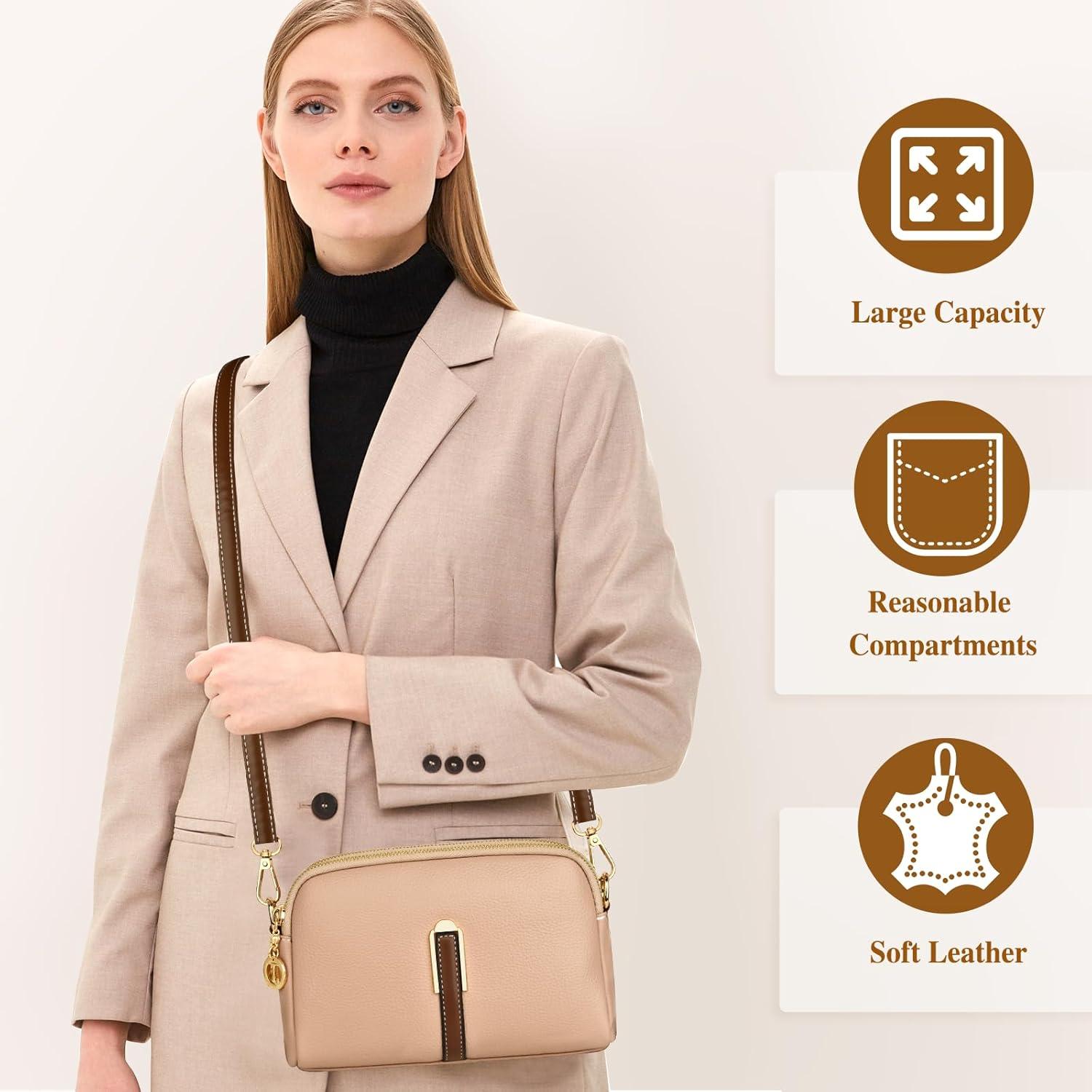 TEUEN Damen Umhängetasche Crossbody Leder Handtasche Khaki