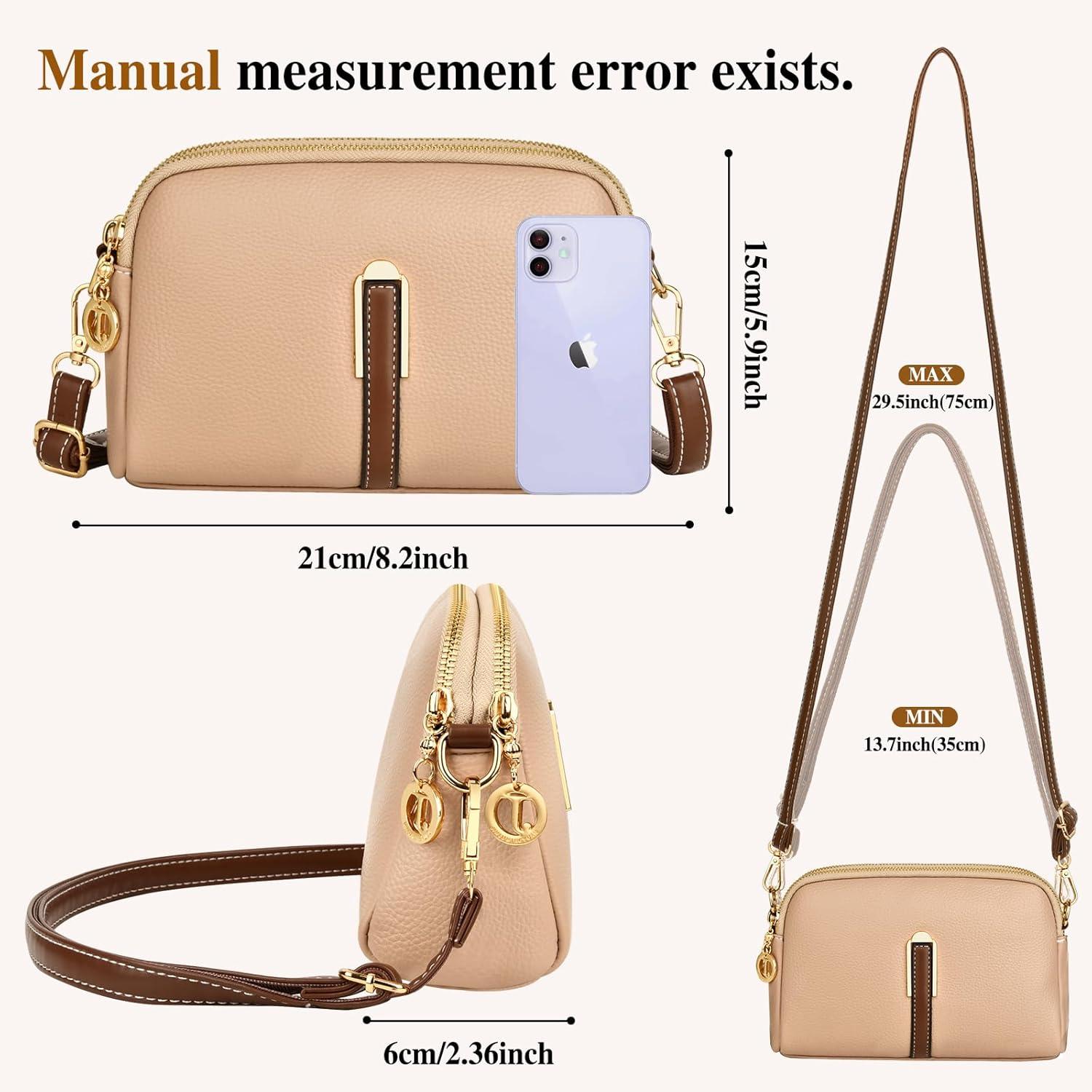 TEUEN Damen Umhängetasche Crossbody Leder Handtasche Khaki