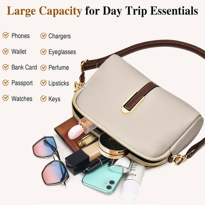 Moderne Damen Crossbody Schultertasche aus Leder Apricot