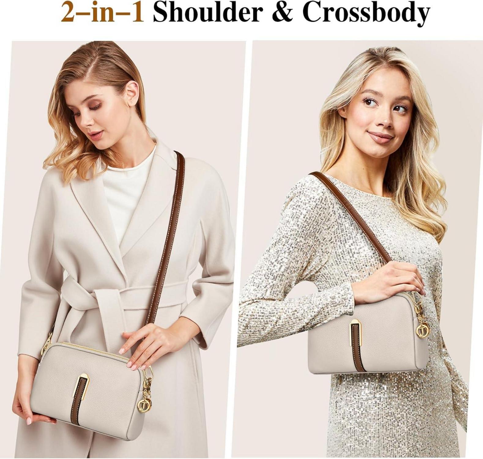 TEUEN Damen Kleine Crossbody Umhängetasche Leder Schultertasche Apricot