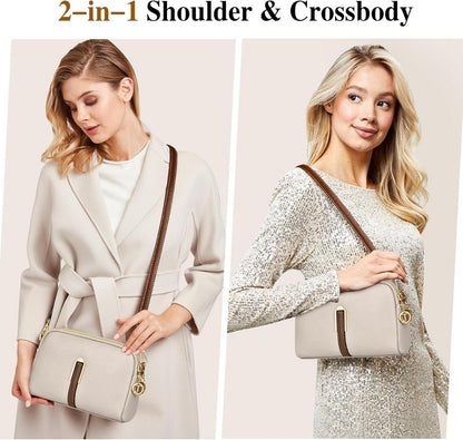 TEUEN Damen Kleine Crossbody Umhängetasche Leder Schultertasche Apricot