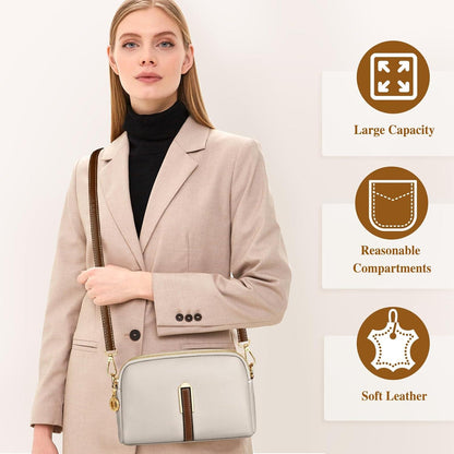 TEUEN Damen Kleine Umhängetasche Leder Apricot Stylische Schultertasche
