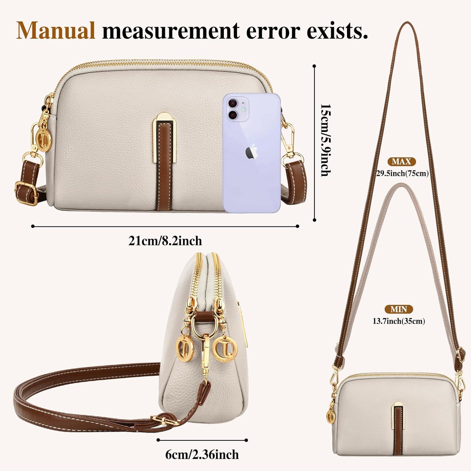 TEUEN Damen Kleine Umhängetasche Leder Apricot Stylische Schultertasche