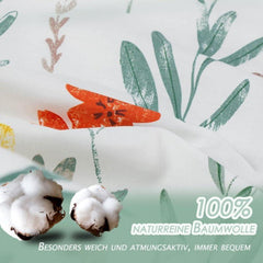Blumen Bettwäsche 135x200 Baumwolle Reißverschluss Weiß Grün