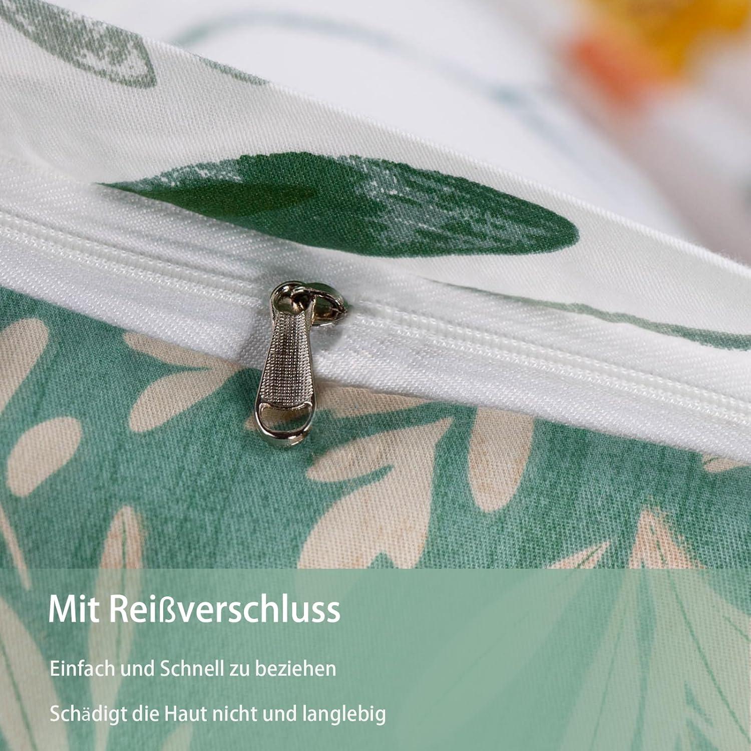 Blumen Bettwäsche 135x200 weiß-grün Baumwolle Reißverschluss