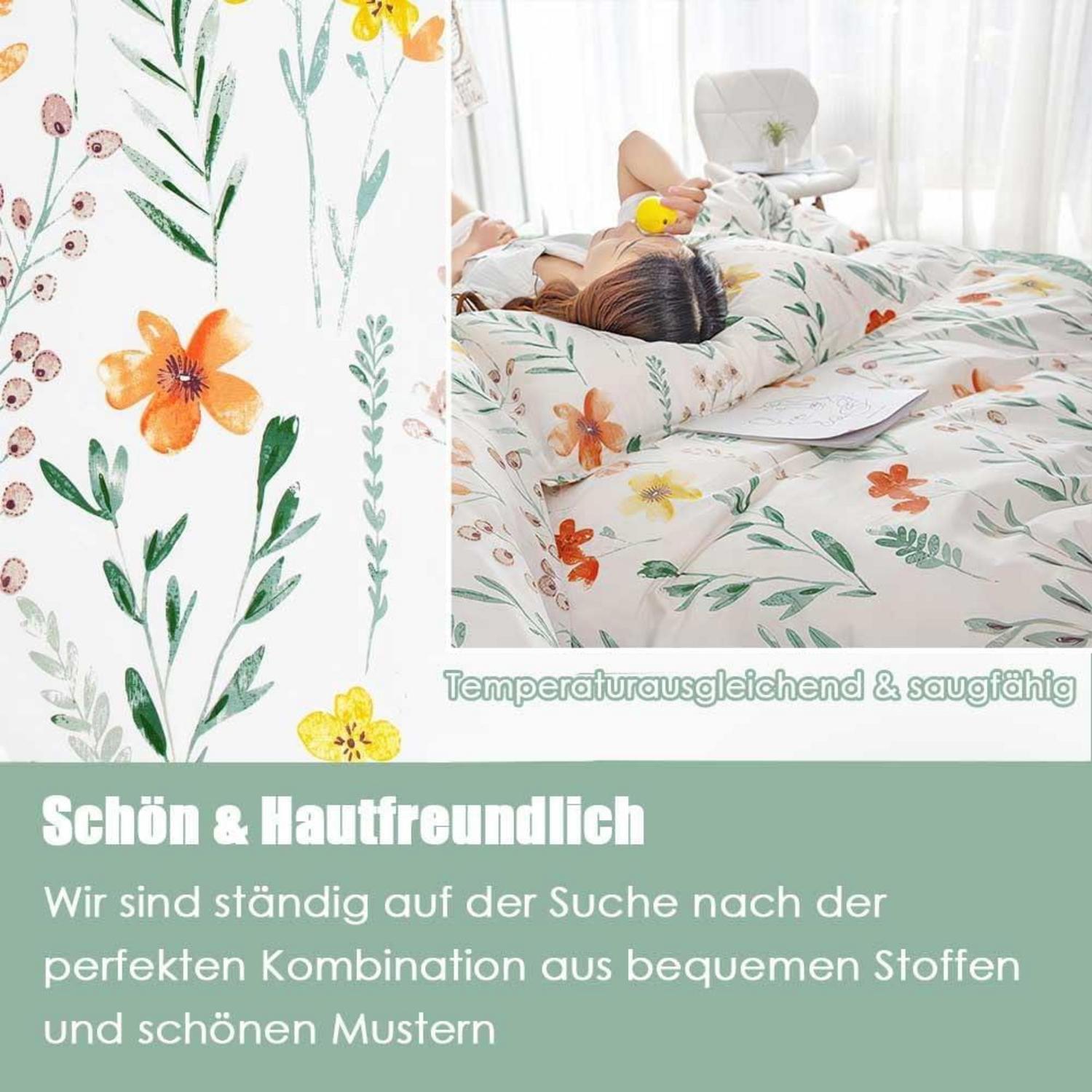 Blumen Bettwäsche 135x200 Baumwolle Reißverschluss Kissenbezug -Grün