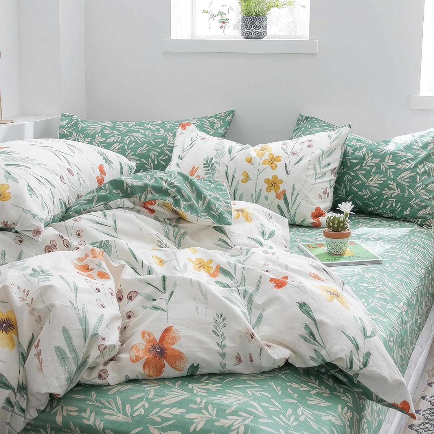 Bettwäsche 100% Baumwolle Blumenmuster 135x200 Reißverschluss 4tlg Floral A