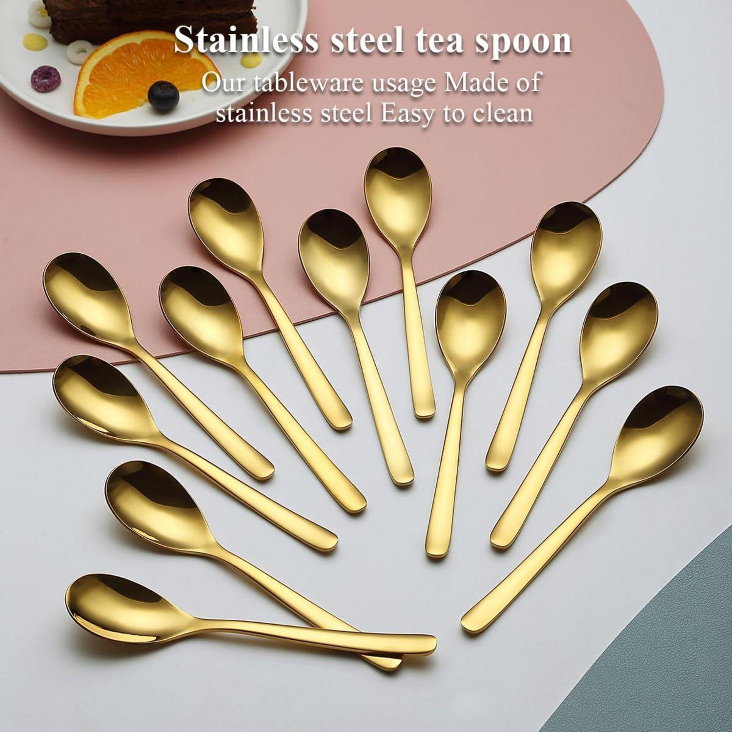 Goldene Teelöffel Set Edelstahl 12 Stück Dessert Espresso Kaffee 14cm