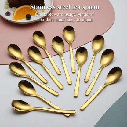Goldene Teelöffel Set Edelstahl 12 Stück Dessert Espresso Kaffee 14cm