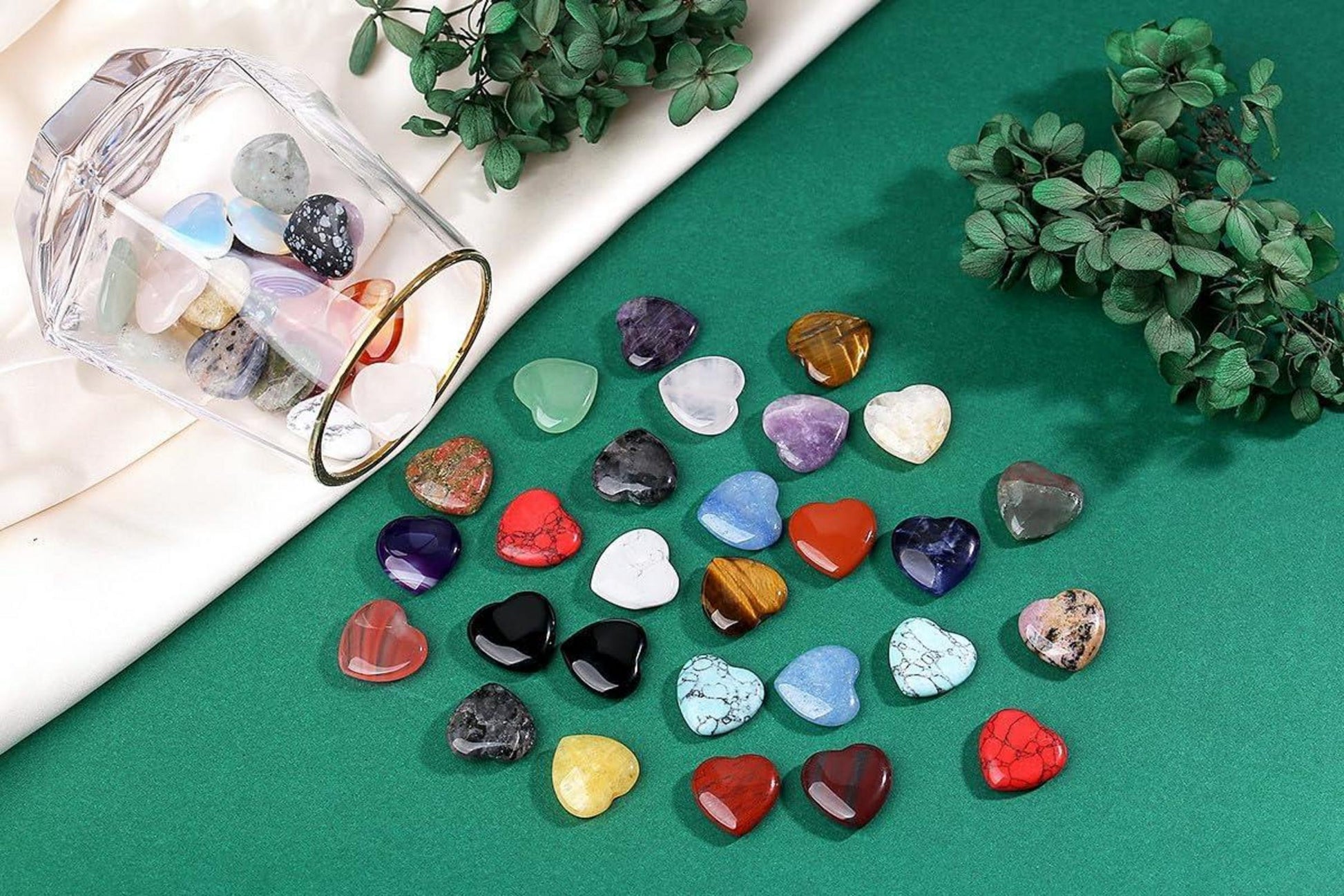 50 Stück Natürliche Herz Kristalle Edelsteine Set Chakra