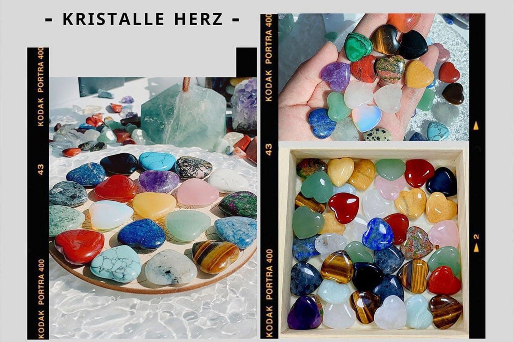 Natürliche Edelstein Herz Set 50 Stück Energie Chakra Kristalle stehen