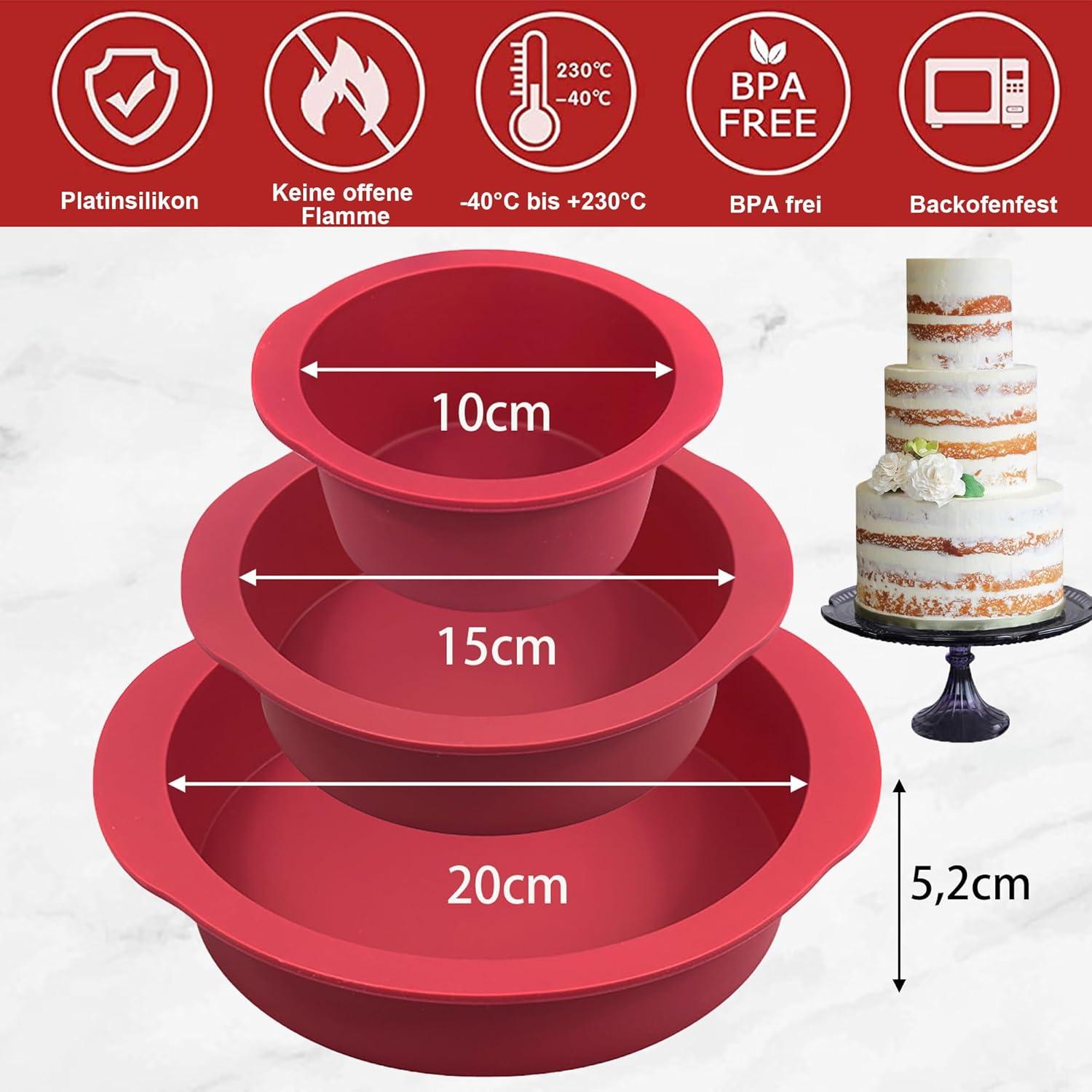 Silikon Backform Set 3 Stück Kuchenform Rund Antihaft