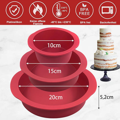 Silikon Backform Set 3 Stück Kuchenform Rund Antihaft