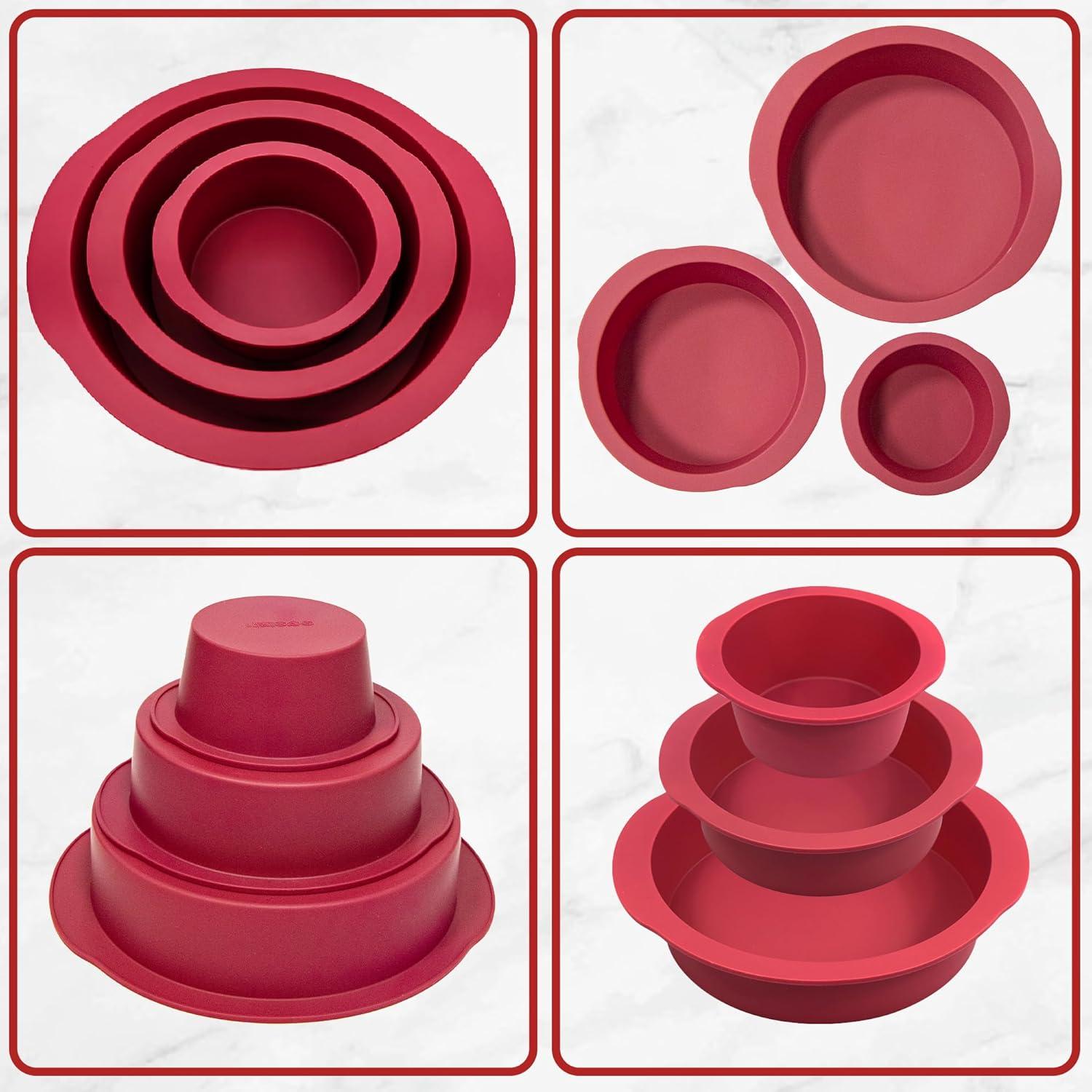 Silikon Backform Set Rund 3 Stück Antihaft Kuchenform 10+15+20cm