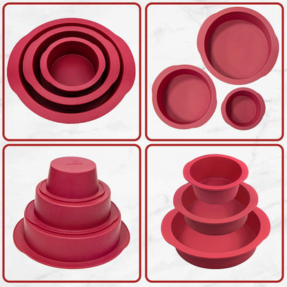 Silikon Backform Set Rund 3 Stück Antihaft Kuchenform 10+15+20cm