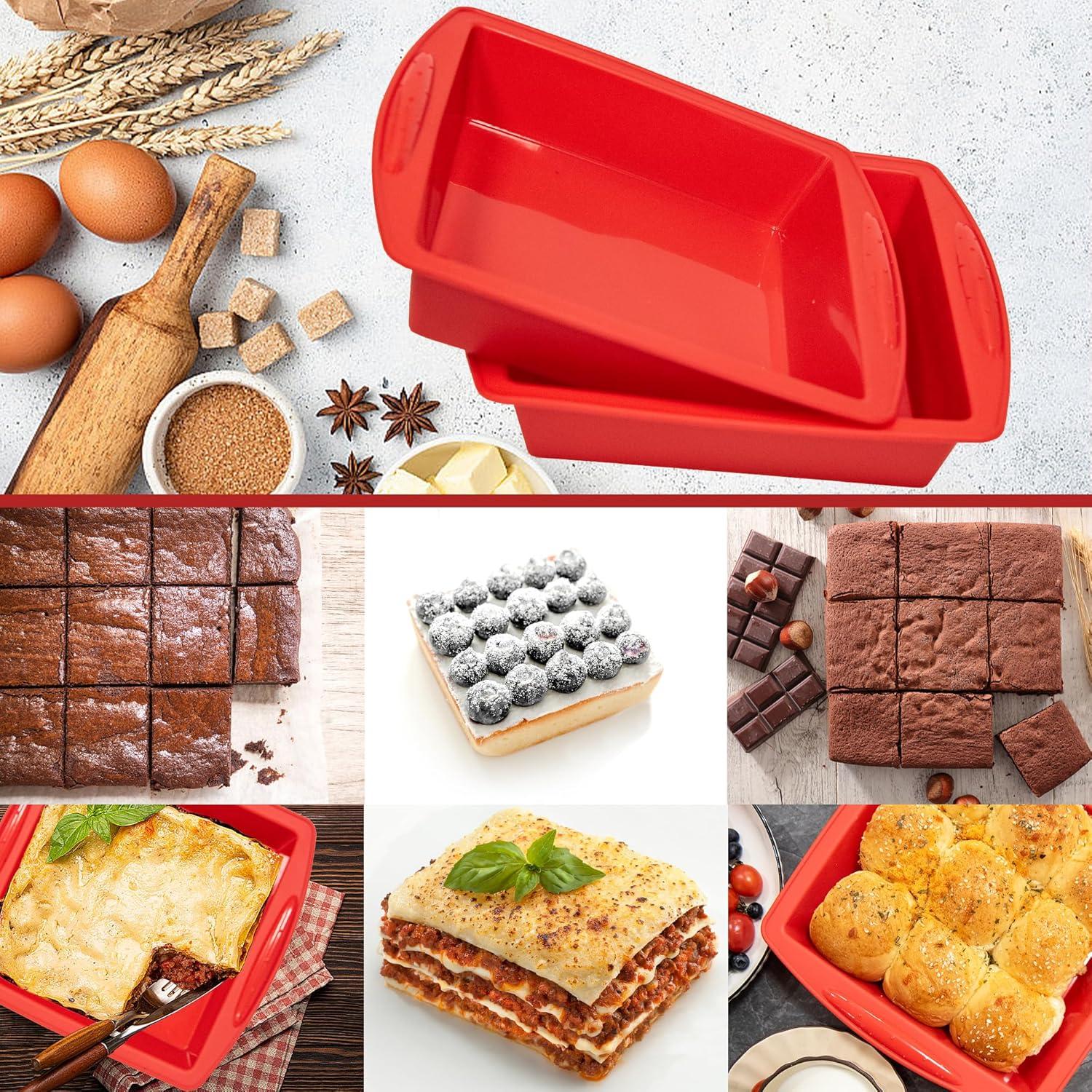 Silikon Brownie Backform 20x20cm Antihaft mit Griffen 2er Pack