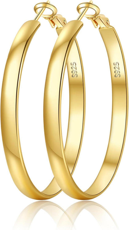 Vergoldete Silber Creolen 925 Hypoallergene Ohrringe Gold 50mm