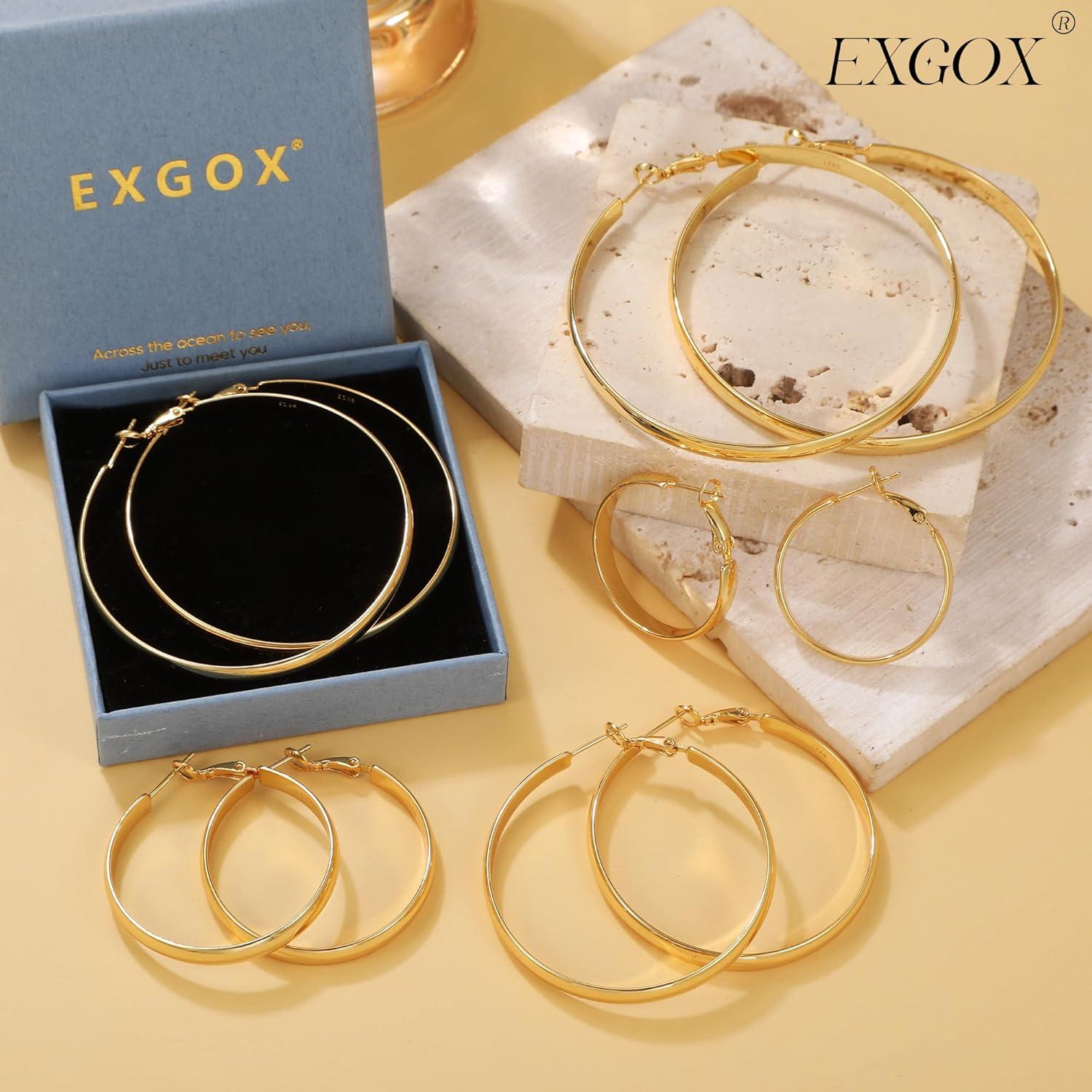 EXGOX Creolen Silber 925 Groß Hypoallergen 14K Vergoldet 50MM